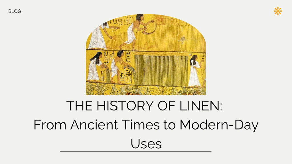 Ancient Egyptian wall painting showing people harvesting and processing flax for linen