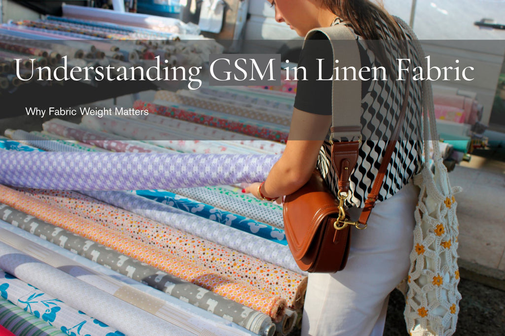 lady selecting linen fabrics based on GSM