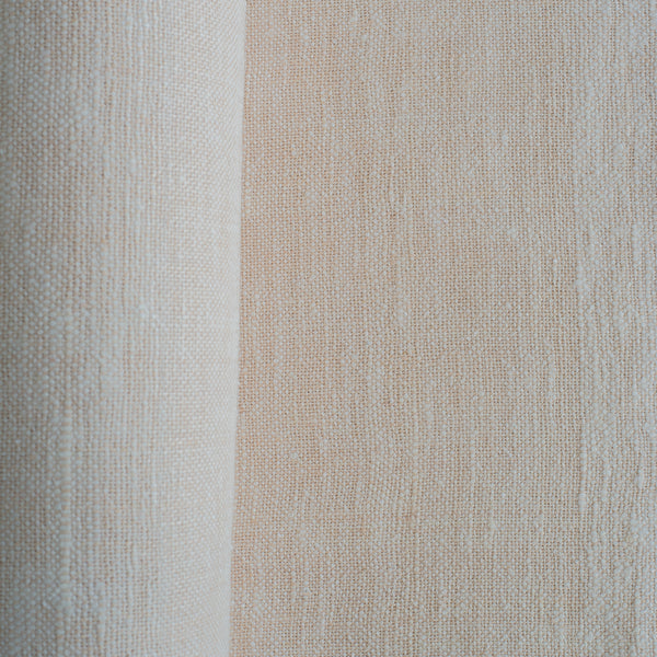 Vanilla Drift Yarn-Dyed Linen Silk Blend Fabric – handwoven linen & Eri silk, heavyweight upholstery fabric (388 GSM)