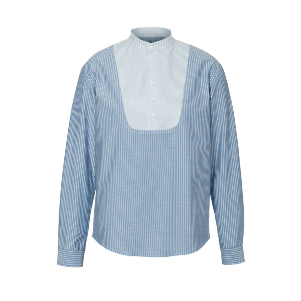 Burda sewing pattern 5895 for men’s slip-on tops featuring a plastron with stand collar or polo fastening with a classic collar.