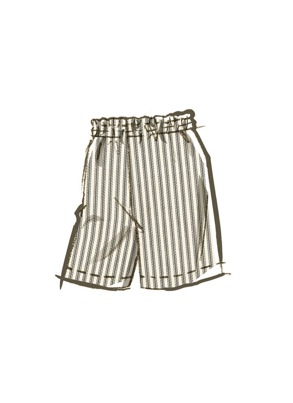 McCall's Sewing Pattern M8443 for men’s sleepwear, featuring a wrap robe, nightshirt, top, and pull-on pants and shorts.