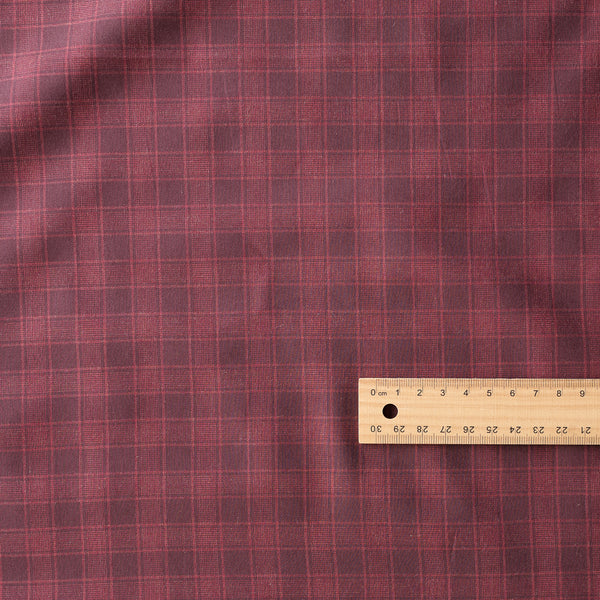 Maroon Check Giza Cotton Blend Fabric with Lightweight, Silk-like Finish