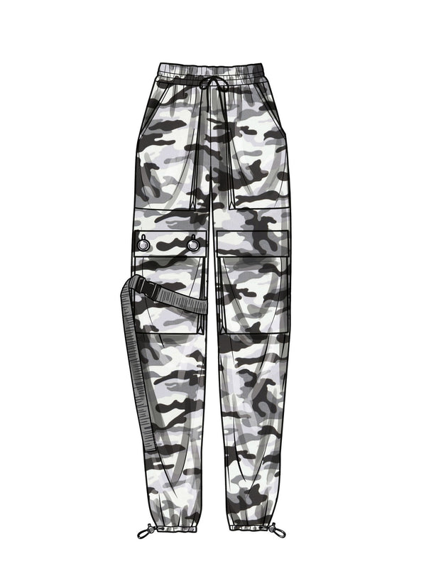 New Look Sewing Pattern N6745 featuring unisex cargo pants with bellows pockets, drawstring waistband, and utility-inspired design