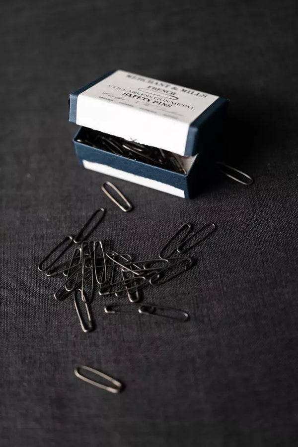 Merchant & Mills Gun Metal French Safety Pins without coil for snag-free sewing and knitting
