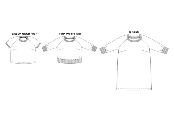 Fielder Sewing Pattern - Sweatshirt Dress or Top with Raglan Sleeves and Pockets