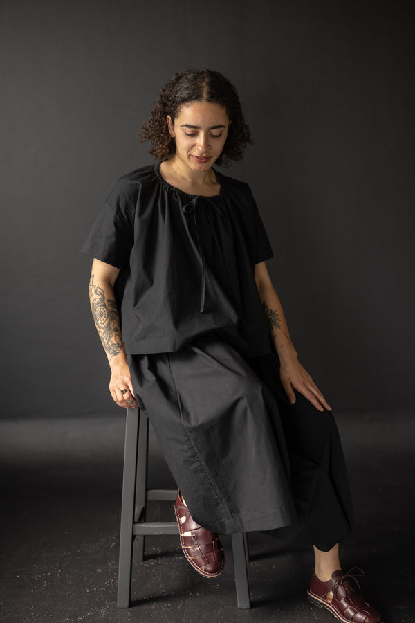 Clover Top/Dress sewing pattern with adjustable drawstring neckline, available in sizes XS-XL.