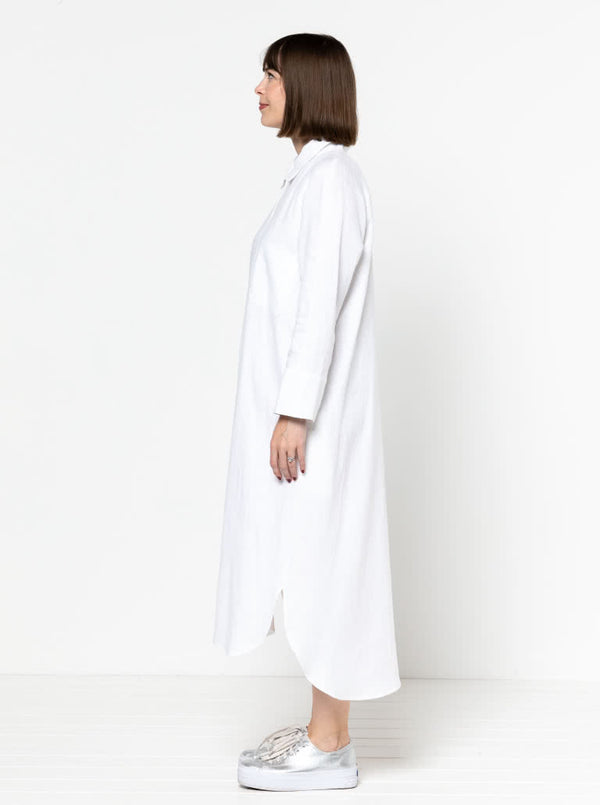 Anais Dress Sewing Pattern – long-line shirt-style dress with raglan sleeves and hi-low hem