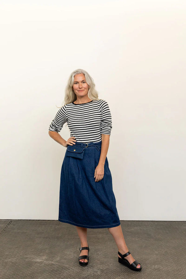 Bernadette Skirt Sewing Pattern – pleated front skirt with belt bag, mini & midi options