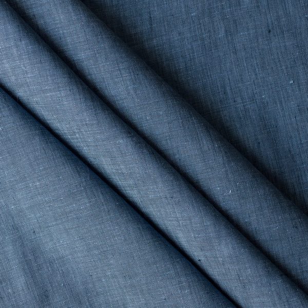 Bluefield Chambray deep blue 100% linen fabric, 135 GSM, 60 LEA chambray weave