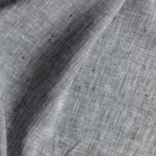 Charcoal Fizz 100% Linen Fabric – yarn-dyed chambray weave in black and charcoal tones