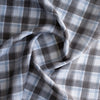 Classic Slate Plaid Linen Fabric – grey and blue check pattern on white background, 100% linen