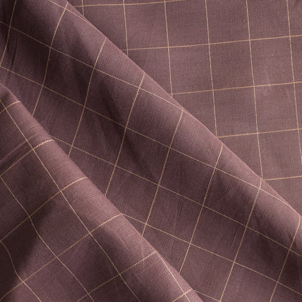 Cocoa Grid Yarn-Dyed Linen Blend Fabric – deep brown with rustic gold windowpane check, lightweight 130 GSM