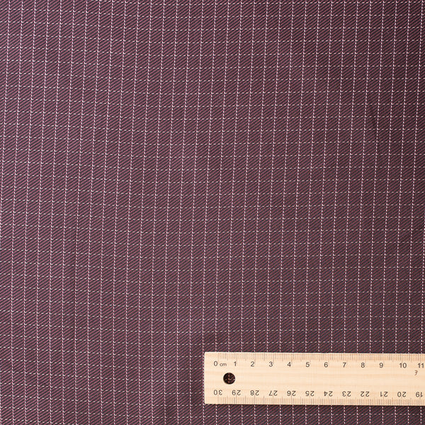 Deep Maroon Giza Cotton Blend Fabric with Diagonal Black Pin Stripe and Pink Grid