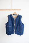 denimWaistcoat made using Devon Waistcoat Sewing Pattern PDF – Relaxed fit, fully lined, reversible design with patch pockets and button or snap closures.