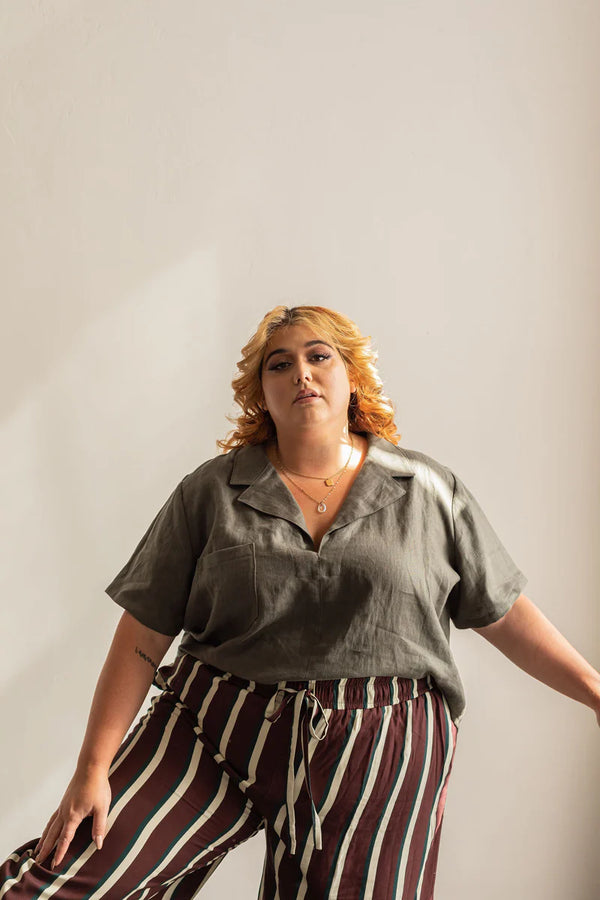 Donny Shirt Sewing Pattern – boxy pull-on woven top with lapel collar and pocket (XS–7X)