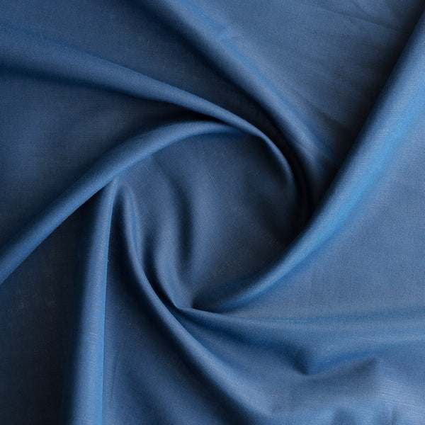 Eclipse Blue Linen Blend Fabric – deep blue shade, lightweight 135 GSM, linen-cotton blend