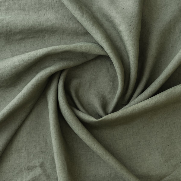 Eucalypt Khaki extra wide 100% linen fabric in muted grey-green khaki for curtains, bedding and relaxed garments