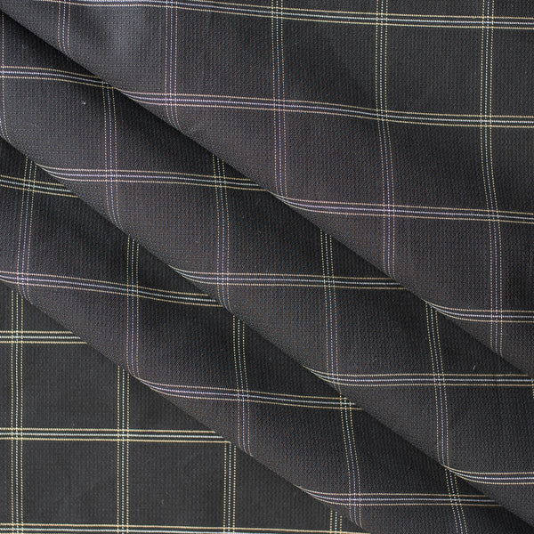 Grid-Patterned Black Giza Cotton Blend Fabric with Pinstriped Grid Design