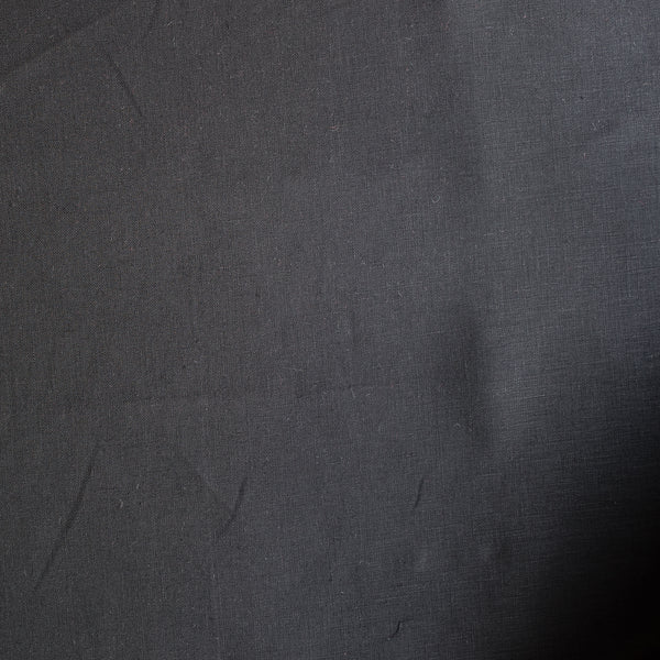 Heavy black 100% linen fabric with structured plain weave, mid-heavy weight