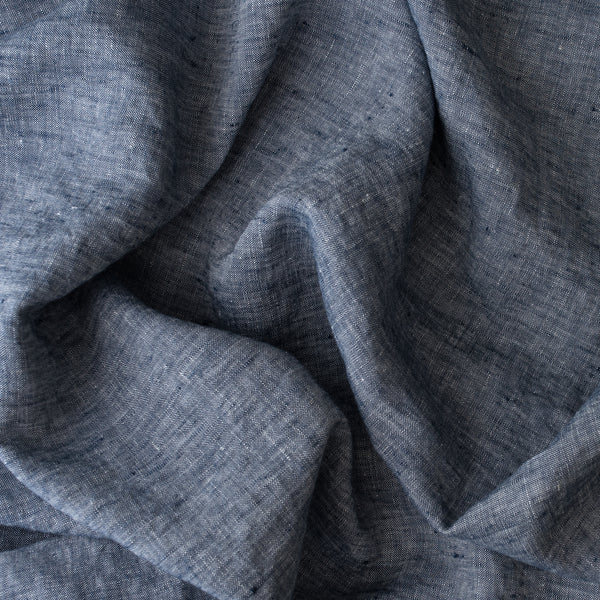 Close-up ofIndigo Coast extra wide 280cm 100% linen fabric 165gsm for dresses, shirts, skirts, relaxed pants, curtains and home textiles