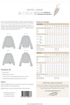 Jarrah sweater garment with size chart and fabric requirements on a white background