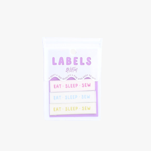 Eat Sleep Sew woven KATM sewing labels for handmade clothes and DIY sewing projects