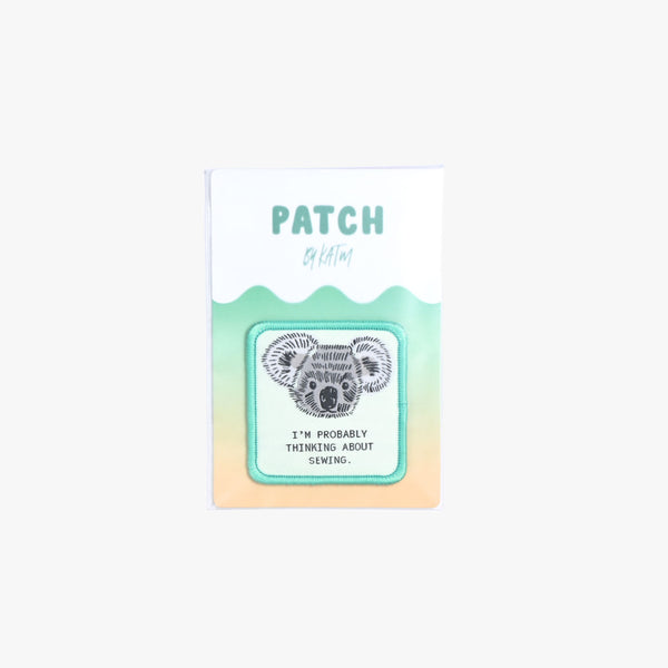 I’m Probably Thinking About Sewing Koala iron-on patch KATM sewing label for handmade clothes and DIY sewing projects