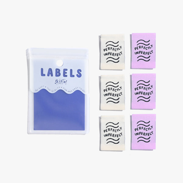 Perfectly Imperfect woven KATM sewing labels for handmade clothes and DIY sewing projects