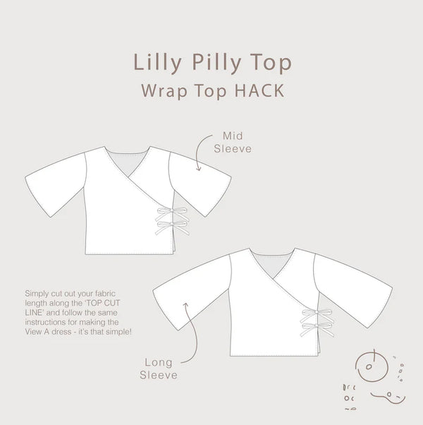 line drawing of Lilly Pilly Dress + Top Sewing Pattern - Wrap Dress & Tie-front Top