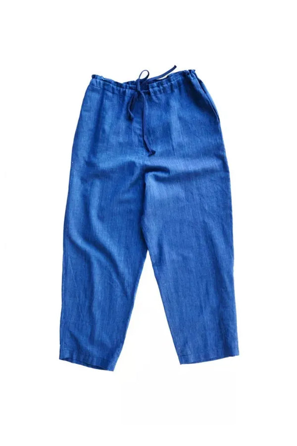 Blue pants with drawstring on a white background
