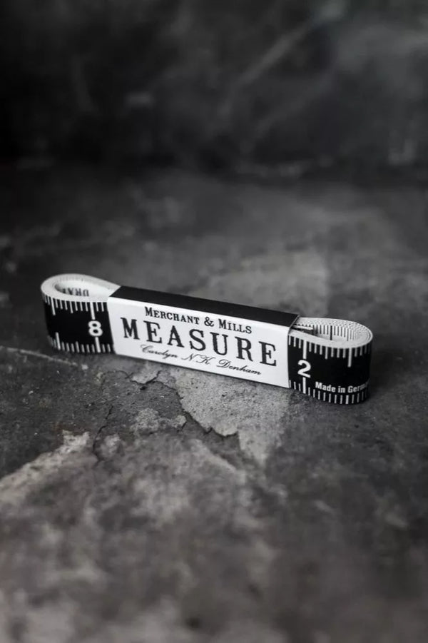 Merchant & Mills black and white tailor’s tape measure with 150cm and 60-inch markings, made in Germany