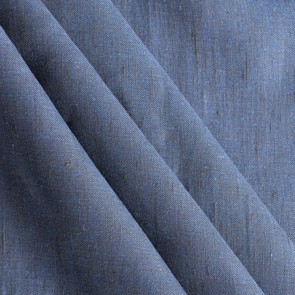Midnight Chambray Linen Fabric – yarn-dyed black on navy chambray weave with soft texture