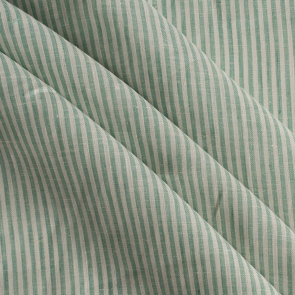 Mint Stripes Linen Fabric – yarn-dyed mint green stripes on ivory-white base, 100% linen
