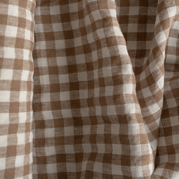 Mocha Gingham 100% Linen Fabric with 1.25cm checks in mocha and off-white – extra wide, European Flax™ certified