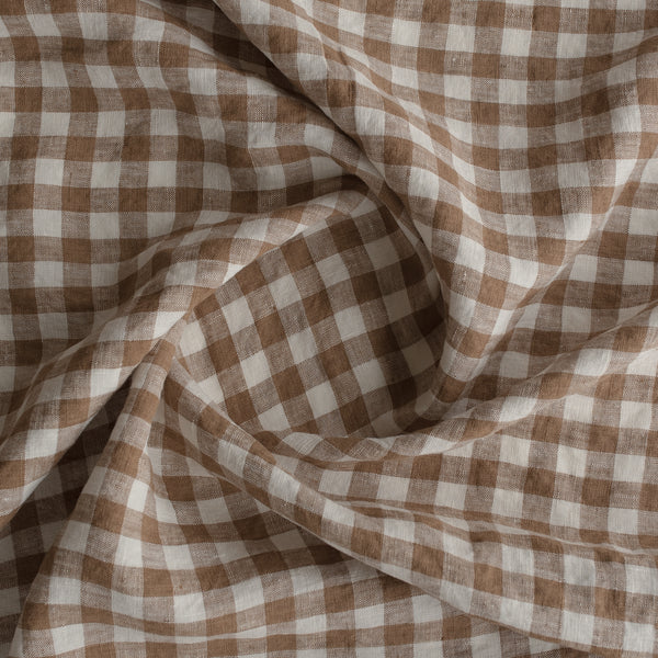 Mocha Gingham 100% Linen Fabric with 1.25cm checks in mocha and off-white – extra wide, European Flax™ certified