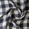 Navy Check extra wide 100% linen fabric with navy, chambray navy and white 2.5cm checks for curtains, bedding and garments