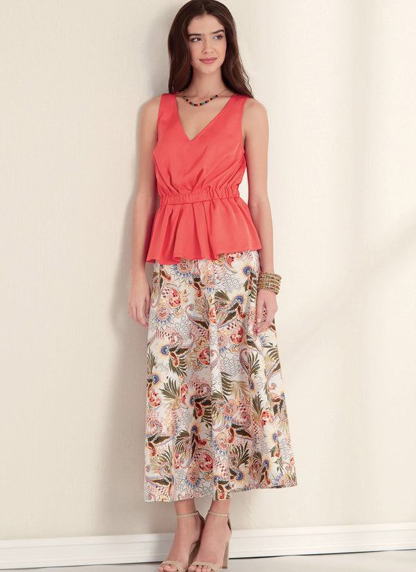 New Look Sewing Pattern N6668 for Misses' V-neck sleeveless top & flared skirt in linen and silky fabrics