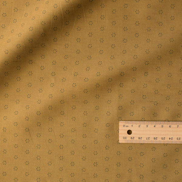 Ochre Whisper Linen Blend Fabric – golden ochre shade with subtle repeating print, lightweight 127 GSM