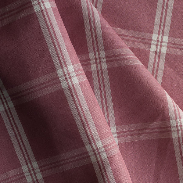 Rosewood Check Yarn-Dyed Linen Blend Fabric – dusty mauve with white intersecting grid pattern, lightweight 135 GSM