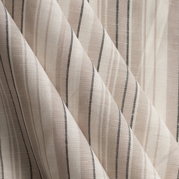 Rustic Charm Yarn-Dyed Linen Blend Fabric – striped beige, cream, pale rose pink & black, lightweight 132 GSM