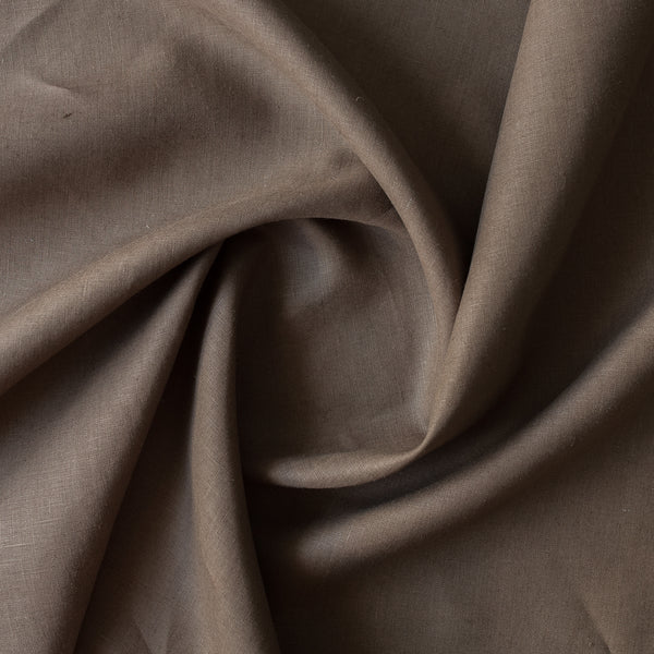 Rustic Cinder brown 100% linen fabric with natural texture, midweight 199 GSM plain weave