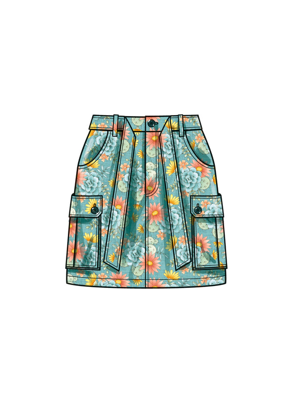 Simplicity Sewing Pattern S9924 for Misses' mid-rise cargo mini skirts with pocket variations
