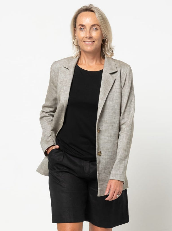 Sloane Woven Jacket Sewing Pattern – relaxed-fit single-breasted jacket with revere collar