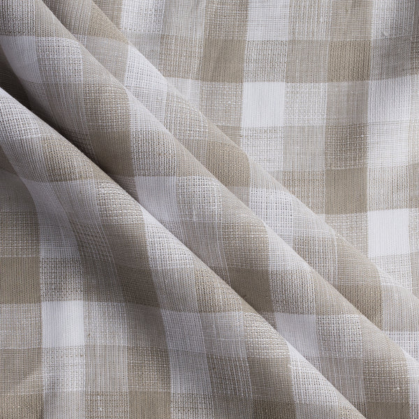 Stone Gingham Yarn-Dyed 100% Linen Fabric – loose weave grey and white check pattern
