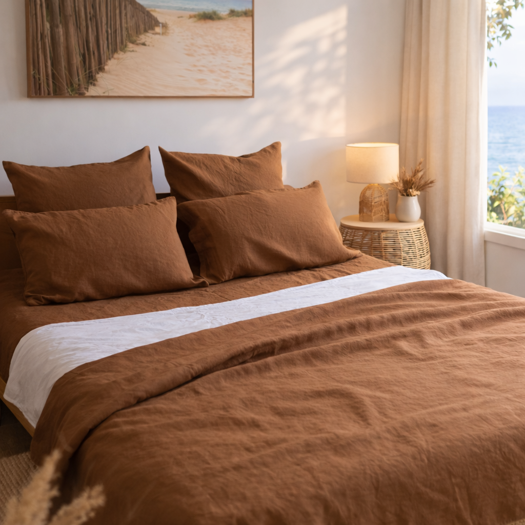 tobacco colored sheets Linen Sheet Set Perfect for crafting and tooling projects with a rich Tobacco Brown Linen Flat Sheet