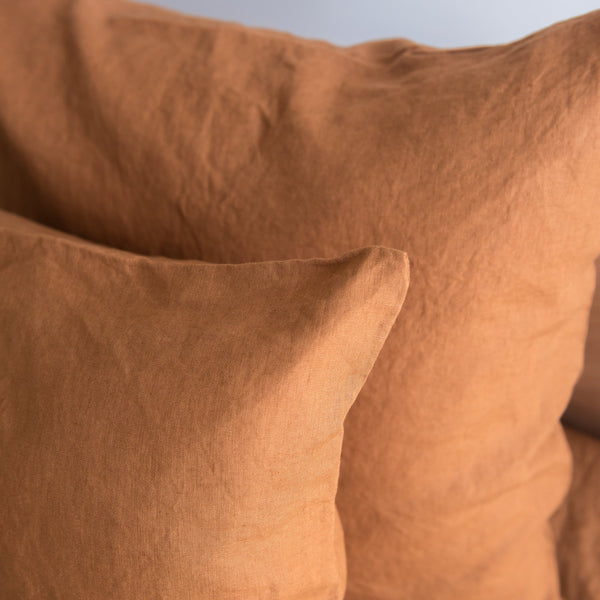 Close-up of a Tobacco brown linen pillowcases