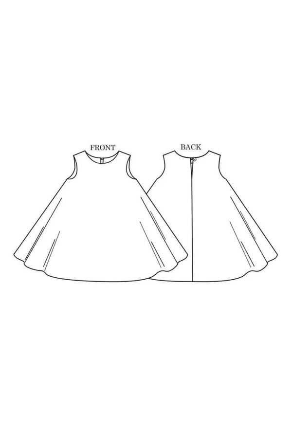 trapezette kids dress sewing pattern line drawing front and backbackground