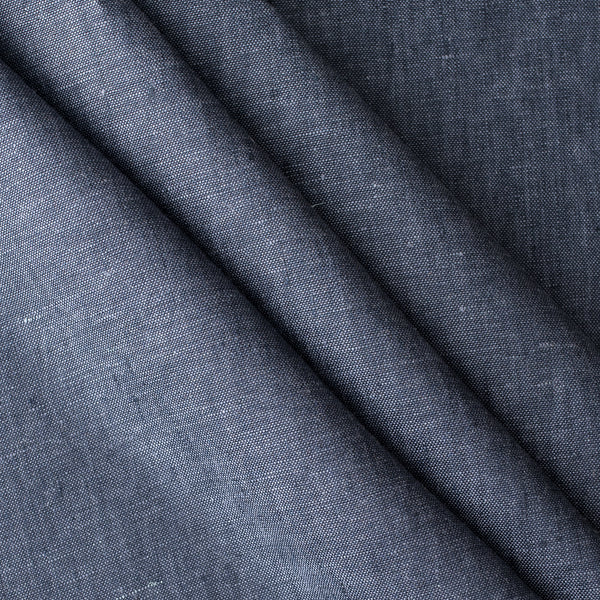 Twilight Navy deep blue-charcoal 100% linen fabric, 225 GSM, 25 LEA with visible yarn texture.