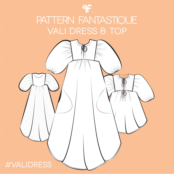 Vali Dress & Top Sewing Pattern – 70s-inspired smock with gathered yoke & neckline options