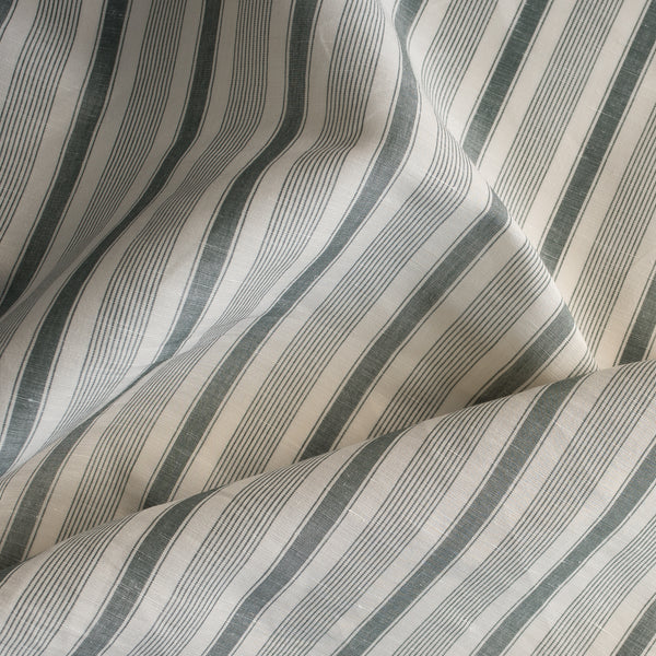 Vintage Pine Yarn-Dyed Linen Blend Fabric – classic beige and deep green striped pattern, lightweight 125 GSM
